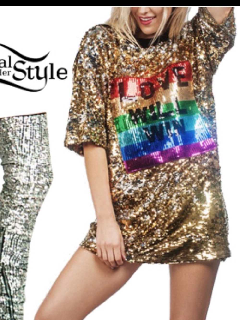 Love Will Win Sequin T-Shirt Dress with Rainbow Accent